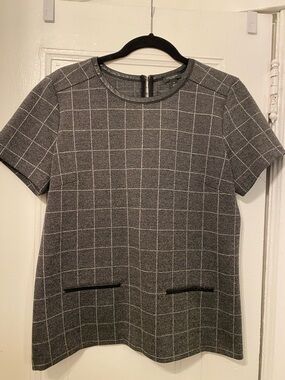 Ann Taylor Factory Gray Windowpane Shift Top